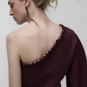Zara Elegant One-Shoulder Burgundy Top Size XS